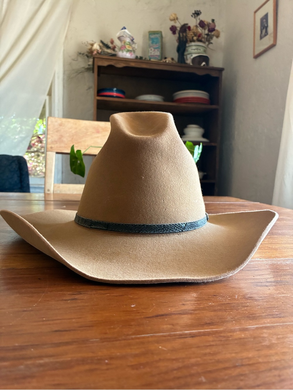 Larry Mahan Tan Felt Western Hat with Black Band